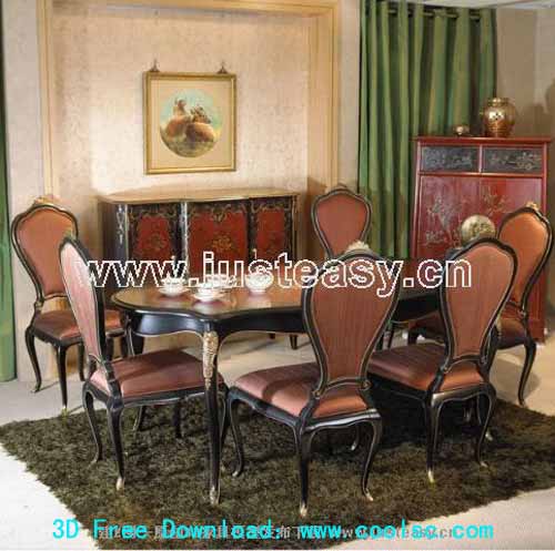Europea comedor de bajo perfil de mesa y silla de combinacin de modelos 3D (incluyendo materiales)