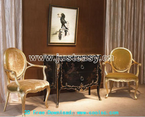Silla retro Europea modelo 3D (incluyendo materiales)