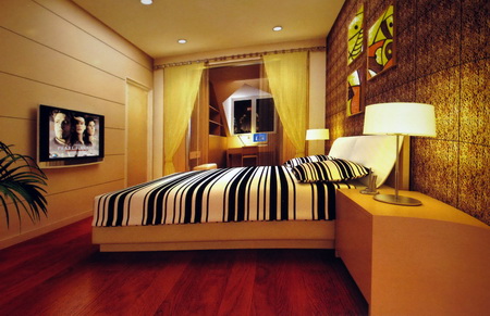 Moderno estilo minimalista dormitorio modelo 3D (incluyendo materiales)