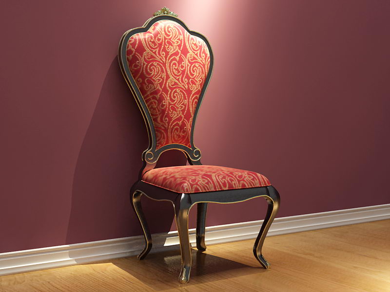 De estilo europeo, de color rojo oscuro modelo de madera en 3D (incluyendo materiales)
