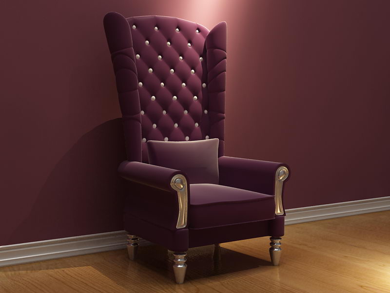 Prpura silln de respaldo alto silla modelo 3D (incluyendo materiales)