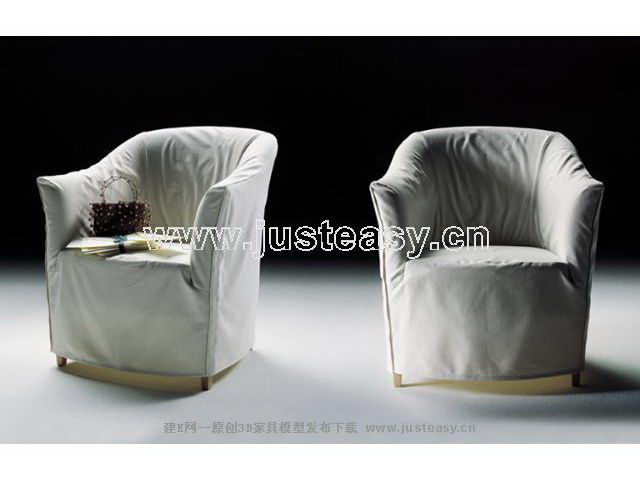 Moderno sof Modelo 3D de tela blanca (incluidos los materiales)