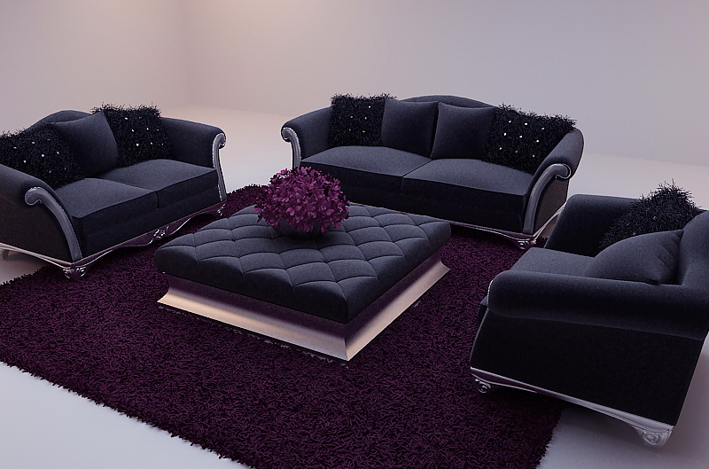 Negro suave sof modelo 3D (incluyendo materiales)