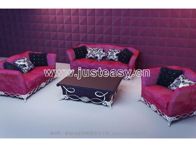 Suave tejido sof rojo modelo 3D (incluyendo materiales)