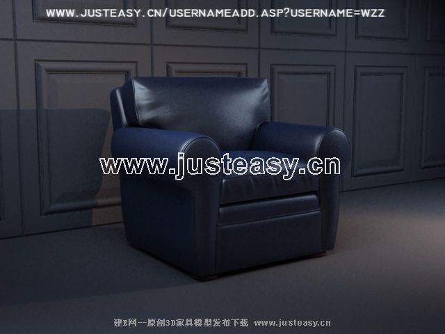 Sof de cuero azul modelo 3D de una sola persona (incluidos los materiales)