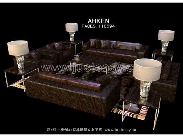 Muebles de cuero marrn modelo 3D (incluyendo materiales)