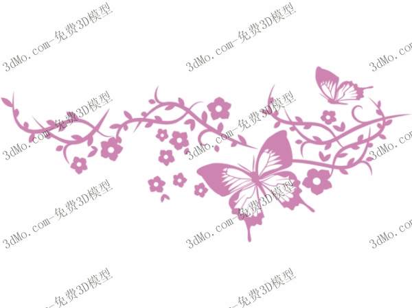 Modelo en 3D de la pintura de la pared de la mariposa patrn