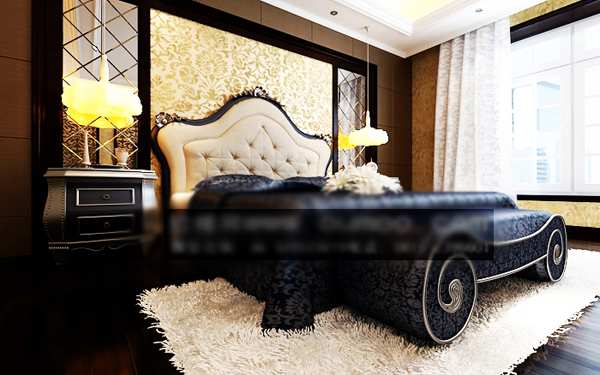 Modelo 3D de la cama moderna europea del mueble doble (con material)