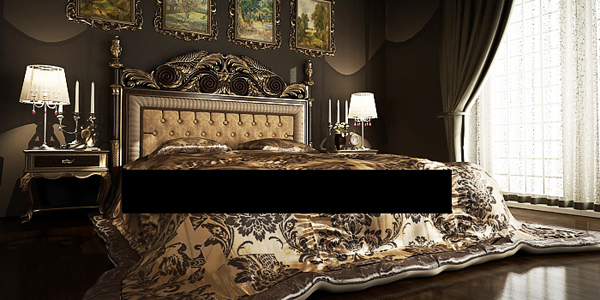 Hermosa cama de lujo en 3D modelo europeo (incluidos los materiales)
