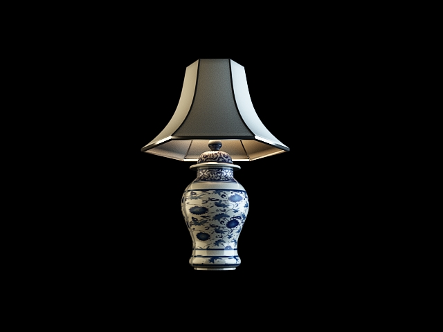 Modelo en 3D de azul y blanco de porcelana lmpara de mesa (con material)
