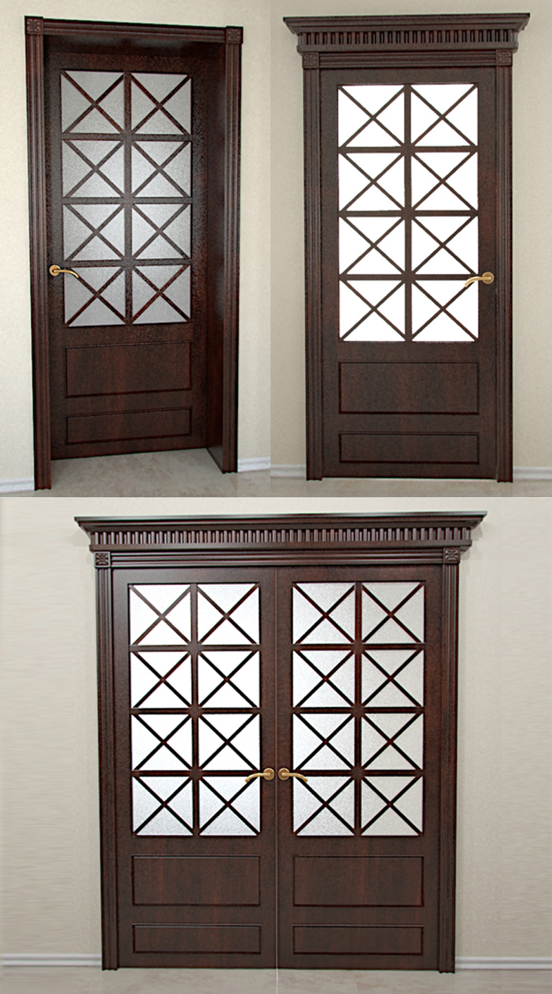3D modelo de tres puertas de madera maciza
