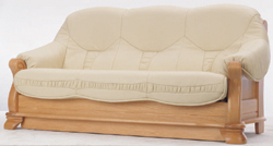 cuero verde sof base de madera modelo 3D de tres personas