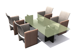 Modelo 3D de mesas de cristal verde y sillas de comedor