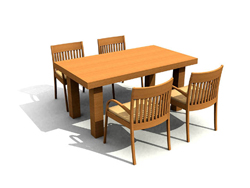 Modelos 3D de mesas de comedor de madera maciza cuadrada y sillas