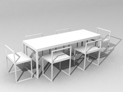 Modelo en 3D de blanco mesas de comedor rectangular y sillas
