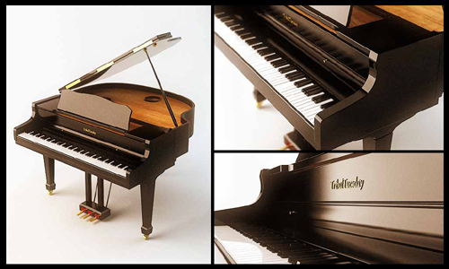 Arco 3D modelo de piano de cola, basado en el rendimiento
