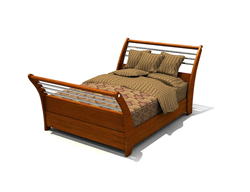 Modelo 3D de la cama de madera tradicional doble slidos