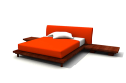 Modelo en 3D de madera, de tela doble base de la cama