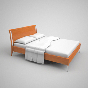 Fresca y simple de madera de estilo cama Modelo en 3D
