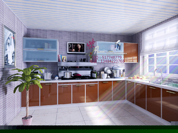 Modelo en 3D de la cocina moderna amplias y luminosas