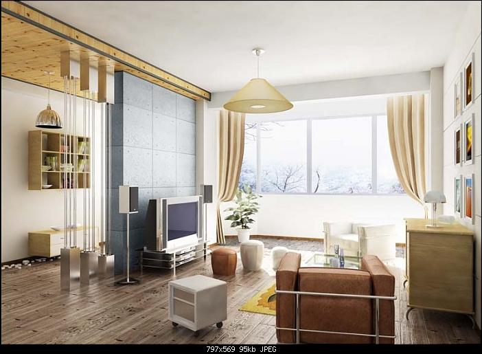 3d con un modelo simple de una pequeña sala de estar