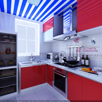 Modelo 3D de la cocina de color rojo