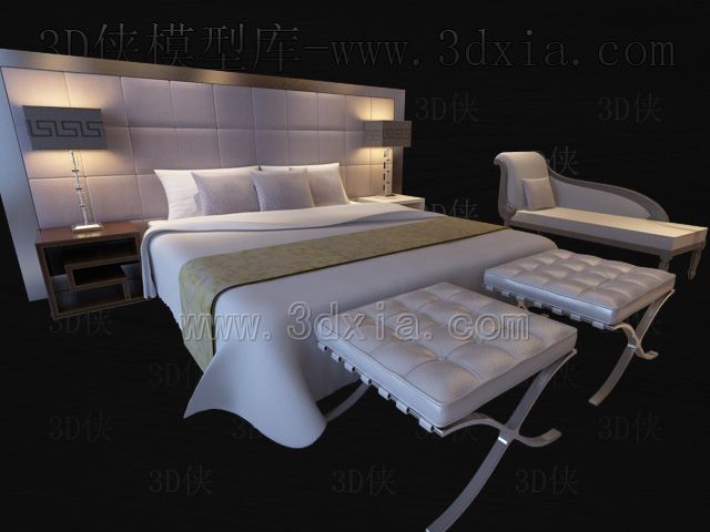 Camas dobles con lmparas de modelos 3D-1