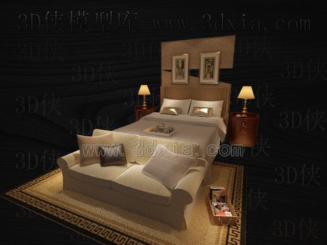 Camas dobles con lmparas de modelos 3D-14