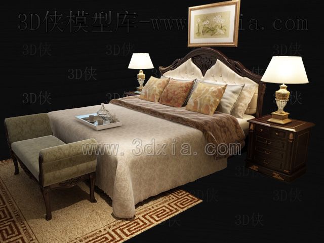 Camas dobles con lmparas de modelos 3D-2