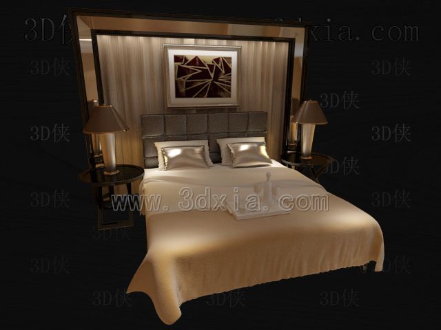 Camas dobles con lmparas de modelos 3D-3