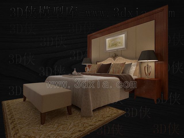Camas dobles con lmparas de modelos 3D-9