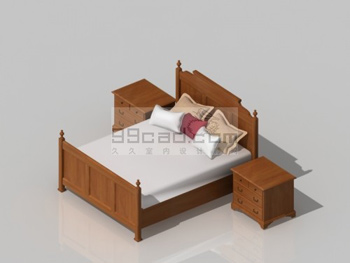 Cama doble de madera maciza y el modelo 3D del gabinete