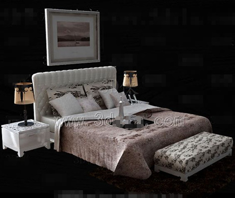 White cama rosada cama doble floral