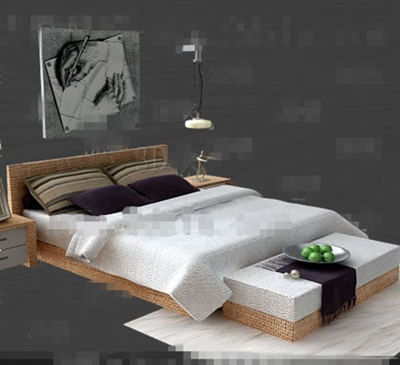 Blanca cama doble de madera