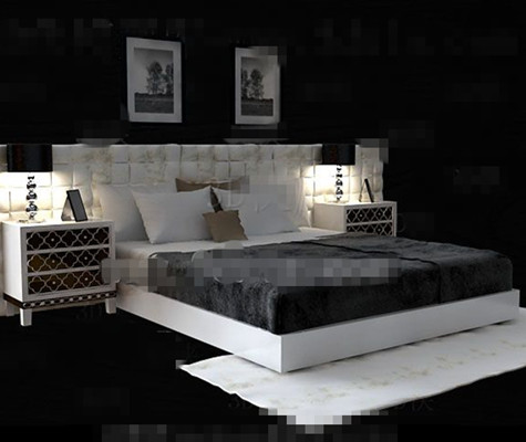 Blanco exquisita cama doble de lujo