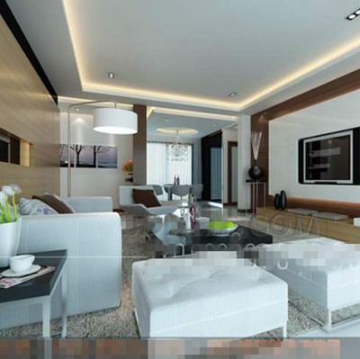 Moderna sala blanca de estar con estilo