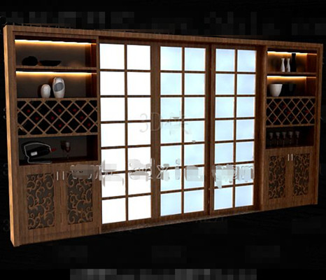Brown madera estilo japons vino gabinete