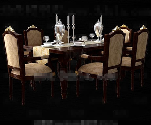 Retro amarillo marrn larga mesa de comedor y sillas