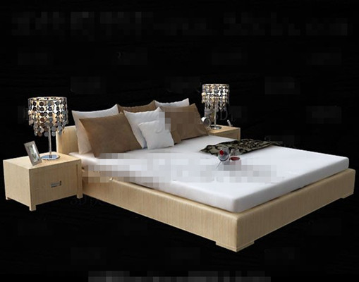 Confortable cama doble amarilla plida