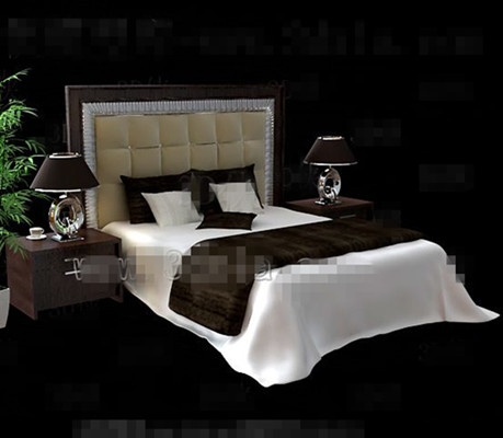 Marrn moderna cama doble madera
