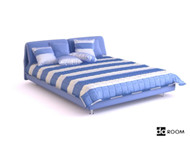 Azul y blanco con rayas cama de matrimonio