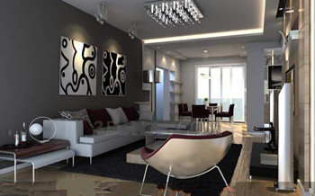 Modernos colores distintivos sala de estar
