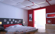 Moderna y elegante dormitorio deblanco rojo