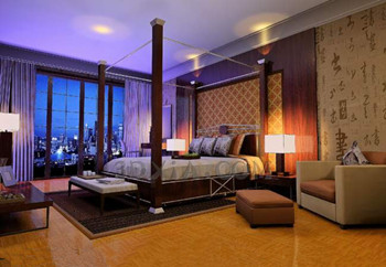 Dormitorio estilo chino elegante y oscura