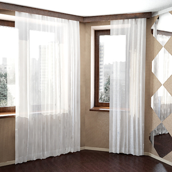 Ventanas con cortinas blancas modelo 3D