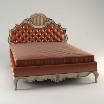 Europeo de color marrn de madera tallada modelo 3D cama doble