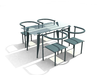 3D de cristal azul modelo de mesas de comedor y sillas elegantes