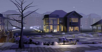 Moderna villa de arquitectura del paisaje de invierno