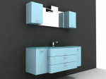 Azul con modelos 3D gabinetes blancos
