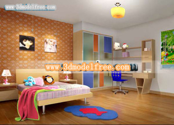 La naranja niños dormitorio Kawaii modelo 3D